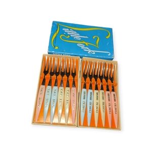 Vintage MCM Miami Beach LITTLE FORKS set of 2..6 forks each. NOS